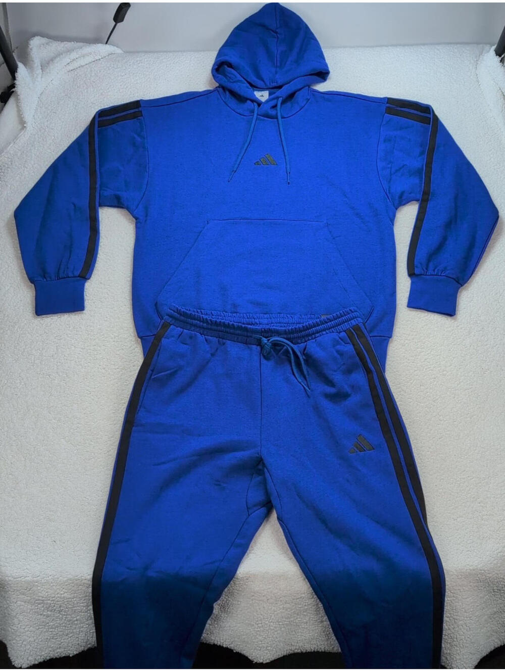 Adidas Men’s Large 2pc Tracksuit Blue Hoodie Jogger Sweat Pants Sweatsuit